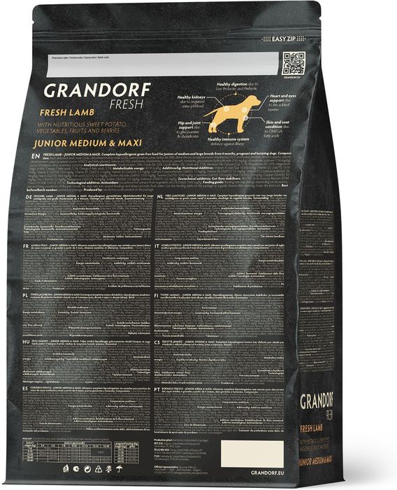 Grandorf Fresh корм для юниоров средних и крупных пород, беззерновой, с живыми пробиотиками, свежее мясо ягненка с бататом