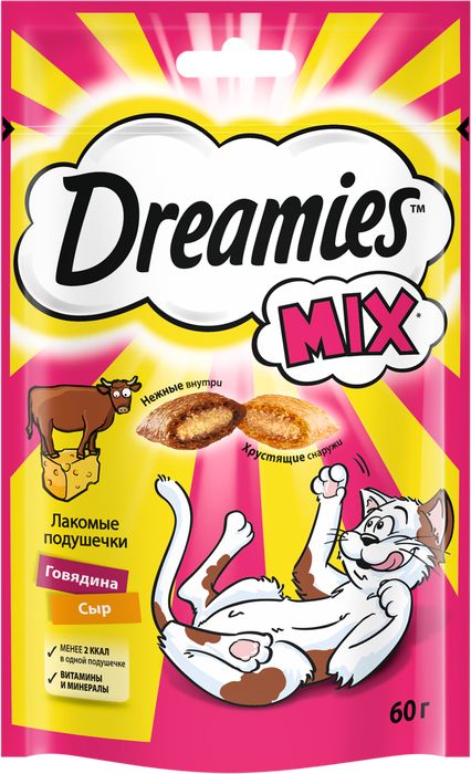 Dreamies Mix лакомство для кошек подушечки с говядина и сыр
