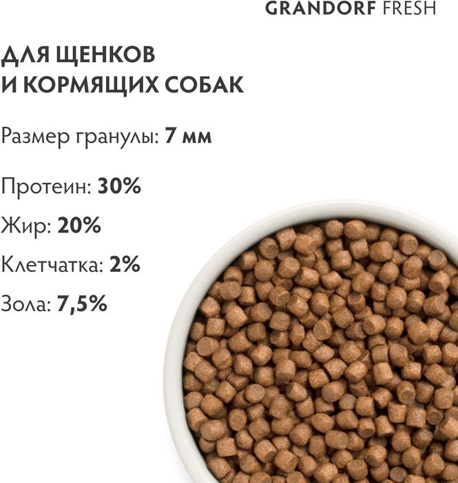 Grandorf Fresh корм для щенков, беззерновой, с живыми пробиотиками, свежее мясо ягненка с бататом