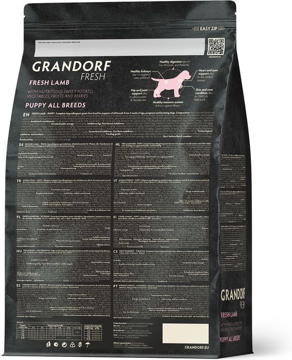 Grandorf Fresh корм для щенков, беззерновой, с живыми пробиотиками, свежее мясо ягненка с бататом