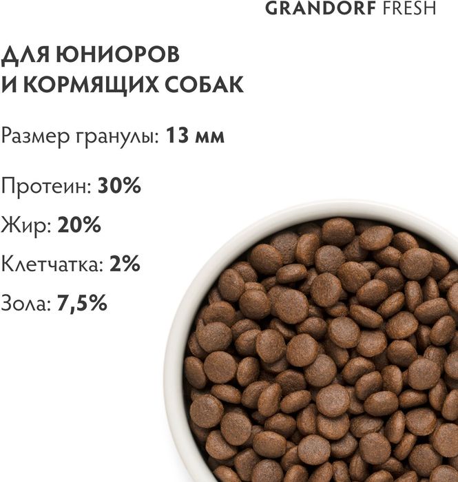 Grandorf Fresh корм для юниоров средних и крупных пород, беззерновой, с живыми пробиотиками, свежее мясо ягненка с бататом